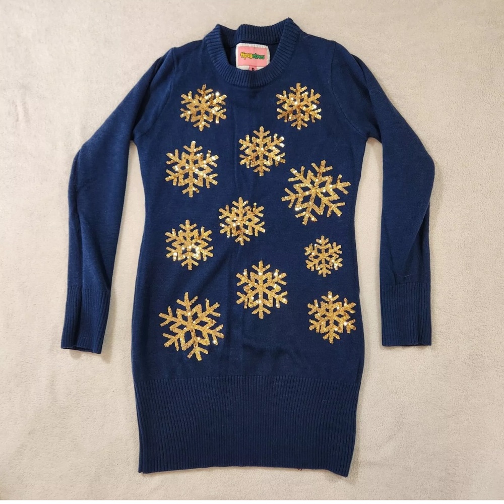 TIPSY ELVES GOLDEN SNOWFLAKE SWEATER DRESS SIZE XS